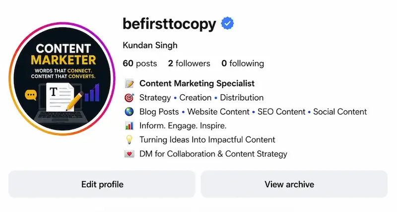 content marketer bio for instagram