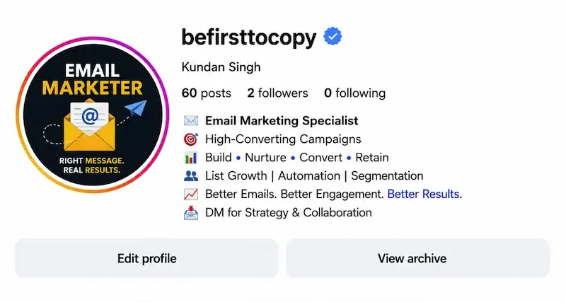 email marketer bio for instagram