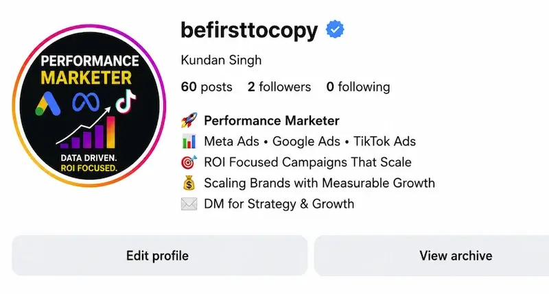 performance marketer bio for instagram